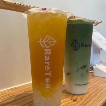RareTea - Matcha Latte with Grass Jelly Mango Jasmine Green Tea with Lychee Jelly - Bubble Tea Near Me - Rancho Cucamonga, California
