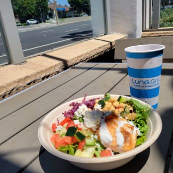 Luna Grill Ventura - Salmon salad, fresh brewed tea and outdoor dining - Mediterranean Near Me - Ventura, California Luna Grill Ventura - Salmon salad, fresh brewed tea and outdoor dining - Mediterranean Near Me - Ventura, California
