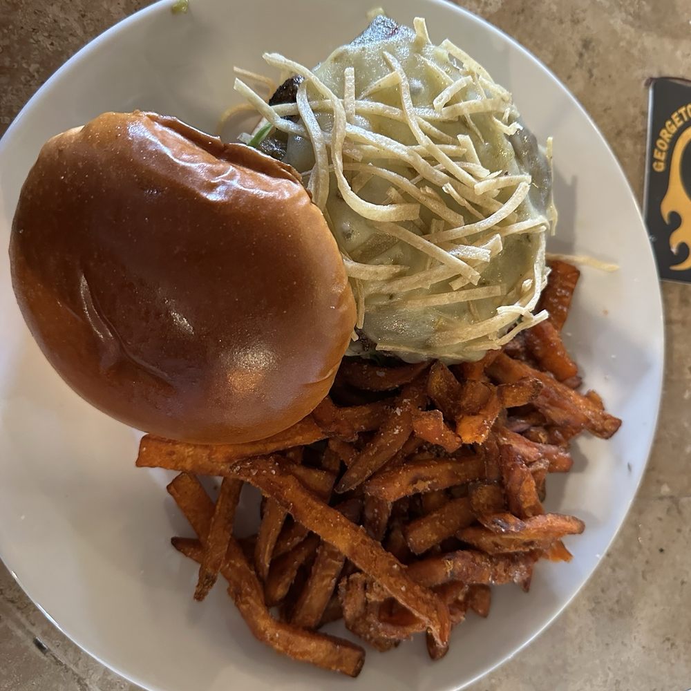 Crockett's Public House - Green Chili Cheeseburger MR w/Sweet Potato Fries! - American Near Me - Puyallup, Washington