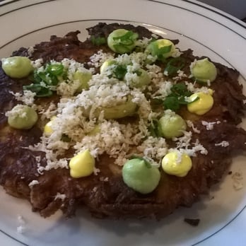 Milktooth - Potato & Celeriac Latke with curried cauliflower puree and Onion marmalade, fiddlehead - Breakfast & Brunch Near Me - Indianapolis, Indiana Milktooth - Potato & Celeriac Latke with curried cauliflower puree and Onion marmalade, fiddlehead - Breakfast & Brunch Near Me - Indianapolis, Indiana
