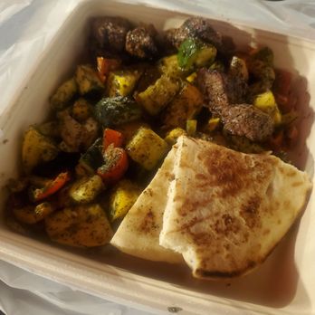 The Kebab Shop - Steak plate after two pieces of steak taken out. Subbed rice for more veggies - Halal Near Me - Irvine, California The Kebab Shop - Steak plate after two pieces of steak taken out. Subbed rice for more veggies - Halal Near Me - Irvine, California