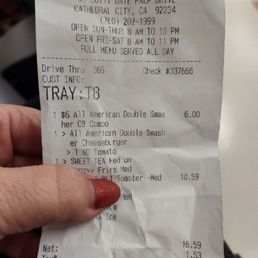 Receipt for purchased food. Receipt for purchased food.