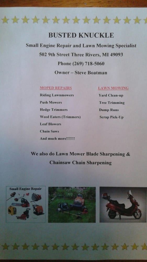 BUSTED KNUCKLE SMALL ENGINE REPAIR 502 Ninth St, Three Rivers, Michigan Auto Repair Phone