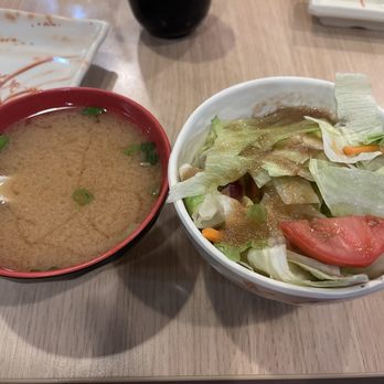 Niko Sushi & Steak - Favorites of the night miso soup and green salad with ginger dressing - Japanese Near Me - Laramie, Wyoming Niko Sushi & Steak - Favorites of the night miso soup and green salad with ginger dressing - Japanese Near Me - Laramie, Wyoming