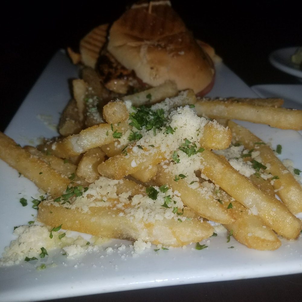 The Tipsy Boar - Chicken panini with truffles fries - New American Near Me - Hollywood, Florida The Tipsy Boar - Chicken panini with truffles fries - New American Near Me - Hollywood, Florida