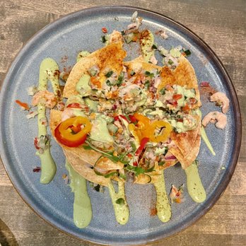 Gather in Jackson Hole - CEVICHE & TOSTADA STACK Poached Salmon, Shrimp & Cobia, Housemade Tostada, Churro Seasoning, Cilantro Lime Crema, Fresno - New American Near Me - Jackson, Wyoming Gather in Jackson Hole - CEVICHE & TOSTADA STACK Poached Salmon, Shrimp & Cobia, Housemade Tostada, Churro Seasoning, Cilantro Lime Crema, Fresno - New American Near Me - Jackson, Wyoming