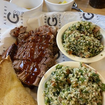 Albert G's Bar-B-Q - The sliced brisket dinner with double tabouleh.  Toast.  They offer a pickle bar too!!!  Enjoy! - Barbeque Near Me - Tulsa, Oklahoma