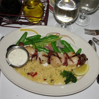The Spinnaker - GRILLED SCALLOPS BROCHETTE 19.75 Bacon, garlic, olive oil and lemon - Breakfast & Brunch Near Me - Sausalito, California