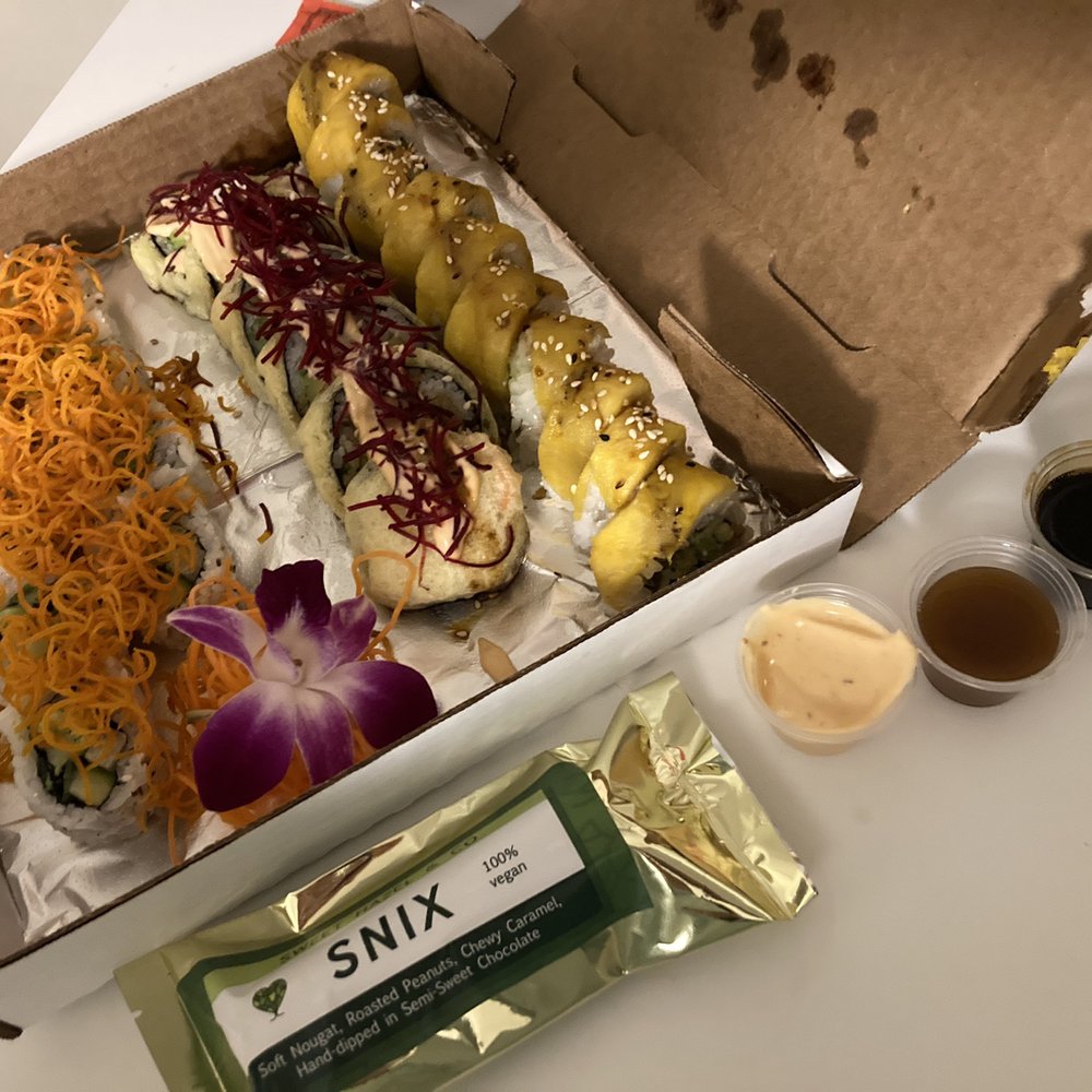 Keyaki Sushi - Tiger roll, yummy roll and monkey roll. Delicious and creative. All vegan. Nicely arranged in a pizza style box for take out. - Sushi Bars Near Me - Midvale, Utah Keyaki Sushi - Tiger roll, yummy roll and monkey roll. Delicious and creative. All vegan. Nicely arranged in a pizza style box for take out. - Sushi Bars Near Me - Midvale, Utah