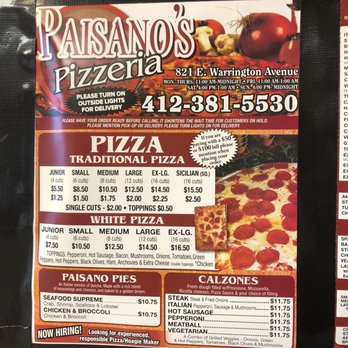 Paisano's - Menu as of 5/1/2021 - Pizza Near Me - Pittsburgh, Pennsylvania Paisano's - Menu as of 5/1/2021 - Pizza Near Me - Pittsburgh, Pennsylvania