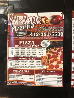 Menu photo 2 Paisano's Pittsburgh, PA Menu photo 2 Paisano's Pittsburgh, PA