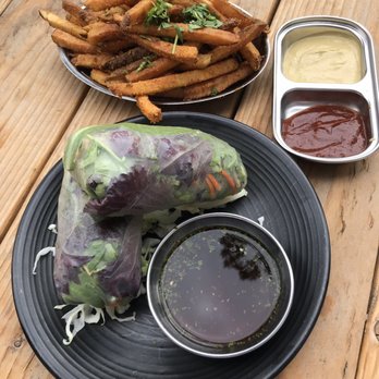Hip Vegan - Spring rolls and Fries. The sauces are amazing. - Vegan Near Me - Ojai, California