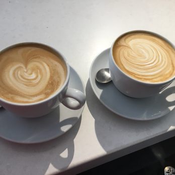 Whitebark Cafe - Latte on the left. Cappuccino on the right. - Cafes Near Me - Banff, Alberta