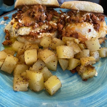 Atticus Cafe - Dickens Benedict with Chorizo - Breakfast & Brunch Near Me - Anaheim, California