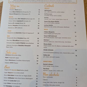 Momofuku - Menu pt 1 - New American Near Me - Las Vegas, Nevada