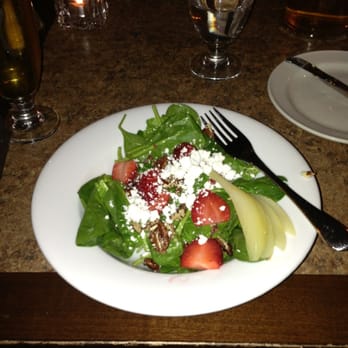 The Pottery Restaurant - Spinach Salad done with vanilla poached pair, strawberries, goat cheese, and candied pecans - Canadian (New) Near Me - Blue Mountains, Ontario The Pottery Restaurant - Spinach Salad done with vanilla poached pair, strawberries, goat cheese, and candied pecans - Canadian (New) Near Me - Blue Mountains, Ontario