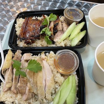 Gai Kitchen - Hainanese Steamed Chicken (front) and Thai Toasted Chicken, $8.99 - Thai Near Me - New York, New York