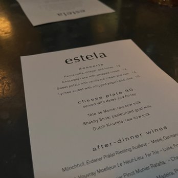 Estela - Dessert menu (6/9/2023) - New American Near Me - New York, New York Estela - Dessert menu (6/9/2023) - New American Near Me - New York, New York