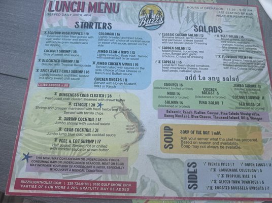 Menu photo 5 Buzz's Lighthouse Inn and Restaurant Naples, FL