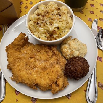 Bantam - Fried chicken dinner with a hush puppy. Not pictured is the other half of the chicken and coleslaw. - Chicken Shop Near Me - Bellingham, Washington