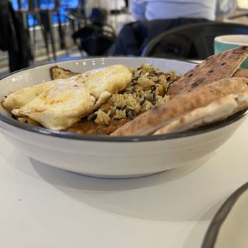 Ovenbird Cafe - Breakfast Bowl with chickpeas lentils egg and pita - Coffee & Tea Near Me - Belmont, Massachusetts