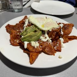 Chilaquiles rojos and eggs