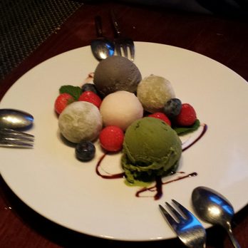 Akitsu - Dessert of matcha and sesame ice cream and mochi - Japanese Near Me - Amsterdam, New Hampshire Akitsu - Dessert of matcha and sesame ice cream and mochi - Japanese Near Me - Amsterdam, New Hampshire