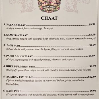 Madurai Kitchen - Chaat menu - Vegetarian Near Me - San Diego, California Madurai Kitchen - Chaat menu - Vegetarian Near Me - San Diego, California