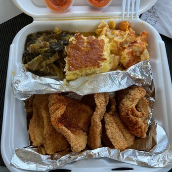Doll's Kitchen - Greens Mixed with Cabbage, Cornbread, Mac & Cheese, 5 Pc Fish Combo - Soul Food Near Me - Fresno, California