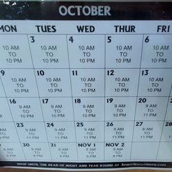 Spirit Halloween - Hours for October 2023.