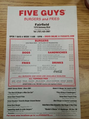 Menu photo 6 Five Guys Fairfield, CA