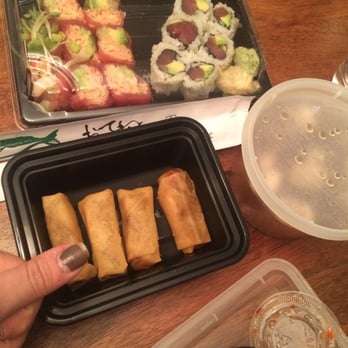Raku - This is what $50 bucks down drain looks like.  Specialty roll, basic roll, cup of soup and "spring rolls."  Sad and Hungry. - Japanese Near Me - Edina, Minnesota