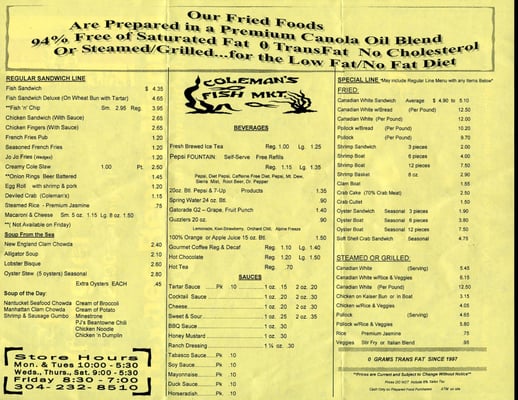 Menu photo 8 Coleman's Fish Market Wheeling, WV
