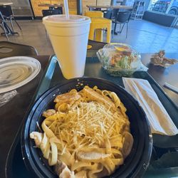 PastaMasta - Chicken Cajun fettuccine Alfredo with sausage. Side Caesar Salad. 2 Breadsticks