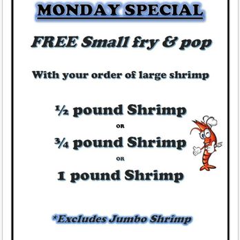 Fishermen Fish and Chicken - a flyer for a free small fry and pop with your order of large shrimp - Chicken Wings Near Me - Gary, Indiana Fishermen Fish and Chicken - a flyer for a free small fry and pop with your order of large shrimp - Chicken Wings Near Me - Gary, Indiana