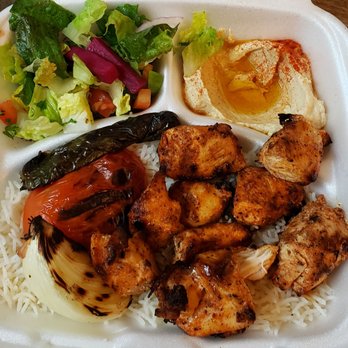 MAZAYA - Chicken kabob, basmati rice, hummus and salad. Simply the BEST!!!!!! - Mediterranean Near Me - La Mirada, California