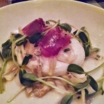 Upland - Burrata (mojama/cara cara/artichoke leaves. $19): 4 stars. Texture not stretchy, good complementing flavors like orange. Wed dinner 6/24/15 - New American Near Me - New York, New York Upland - Burrata (mojama/cara cara/artichoke leaves. $19): 4 stars. Texture not stretchy, good complementing flavors like orange. Wed dinner 6/24/15 - New American Near Me - New York, New York