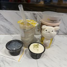 Lychee jelly and A3. Milk Tea with OREO and Puff Cream Lychee jelly and A3. Milk Tea with OREO and Puff Cream