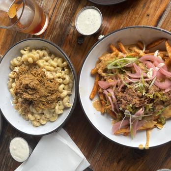 Whiskey 'N Rye Smokehouse - Loaded mac and cheese with pulled pork and loaded brisket fries - Barbeque Near Me - Solvang, California Whiskey 'N Rye Smokehouse - Loaded mac and cheese with pulled pork and loaded brisket fries - Barbeque Near Me - Solvang, California