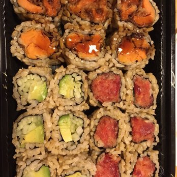 Robongi Hoboken - Sweet potato on top, cucumber avocado on left and spicy tuna on right. - Japanese Near Me - Hoboken, New Jersey Robongi Hoboken - Sweet potato on top, cucumber avocado on left and spicy tuna on right. - Japanese Near Me - Hoboken, New Jersey