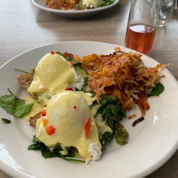 Shorehouse Kitchen - Roasted Veggie and Pistachio Benedict Pomegranate Mimosa - Coffee & Tea Near Me - La Jolla, California