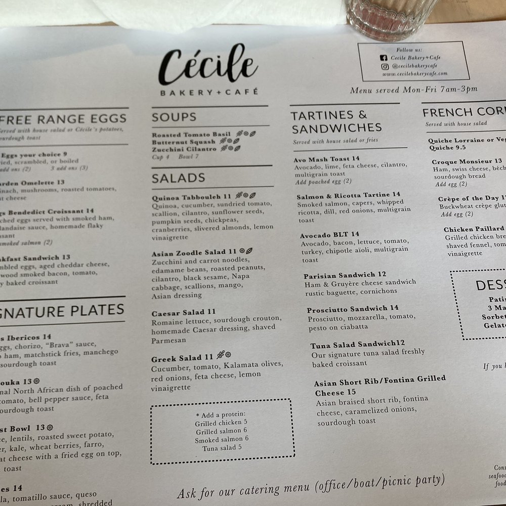 Cecile Bakery + Cafe - Lunch menu - Bakeries Near Me - Miami, Florida Cecile Bakery + Cafe - Lunch menu - Bakeries Near Me - Miami, Florida