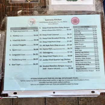 Gateway Kitchen - Menu 9/1/2024 - Filipino Near Me - Daly City, California