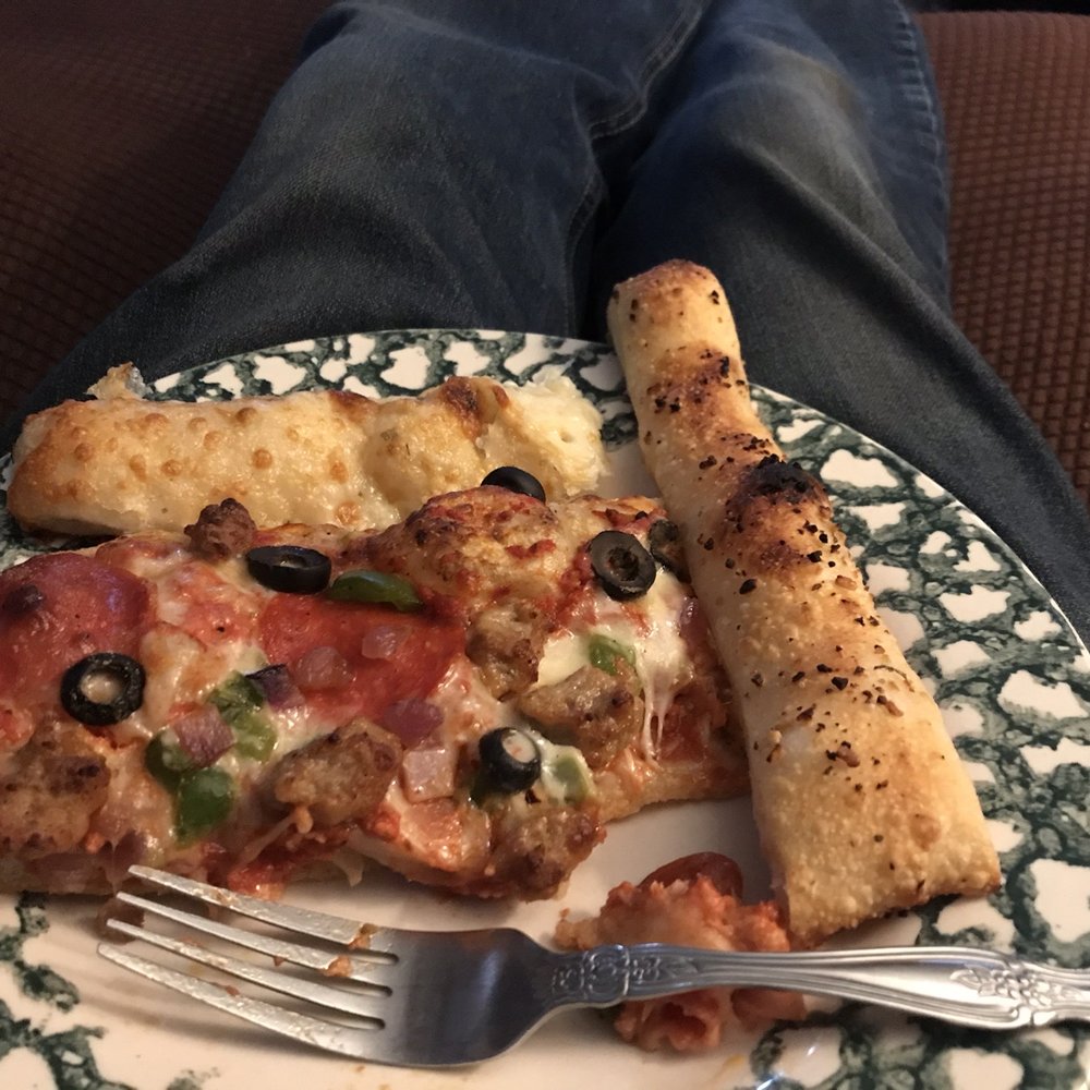 Crust & Company - A Nice plate of Crust & Company Supreme and bread sticks.  Awesome flavors, well worth visiting! - Pizza Near Me - Springfield, Ohio
