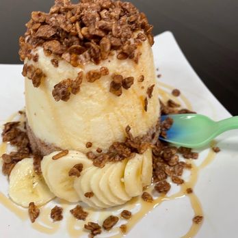 Vampire Penguin - Chocolate and banana snow with bananas, coco pebbles, and caramel drizzle. - Desserts Near Me - Fresno, California