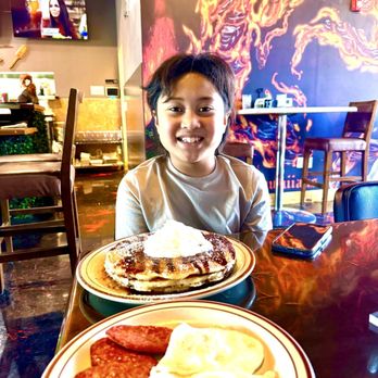 Da Hale Bar And Grill - Chocolate Pancake Combo with haupia/coconut syrup, Portuguese sausages, over easy eggs - Hawaiian Near Me - Las Vegas, Nevada Da Hale Bar And Grill - Chocolate Pancake Combo with haupia/coconut syrup, Portuguese sausages, over easy eggs - Hawaiian Near Me - Las Vegas, Nevada