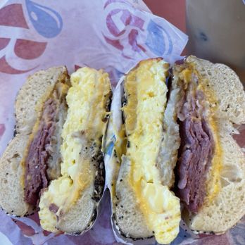 Brooklyn Water Bagel - Corned Beef Hash Egg & Cheese everything bagel. - Bagels Near Me - Lake Mary, Florida Brooklyn Water Bagel - Corned Beef Hash Egg & Cheese everything bagel. - Bagels Near Me - Lake Mary, Florida