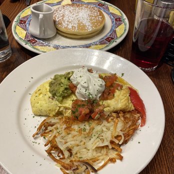 Miss Shirley's Cafe, Inner Harbor - Gluten free pancakes, cranberry juice, hash browns, and an omelette. YUM. - Breakfast & Brunch Near Me - Baltimore, Maryland