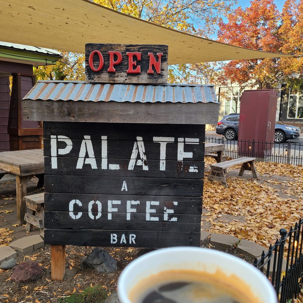 Palate - Outdoor sign in front of coffee shop - Coffee & Tea Near Me - Bend, Oregon Palate - Outdoor sign in front of coffee shop - Coffee & Tea Near Me - Bend, Oregon