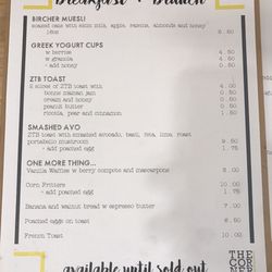 The Corner Coffee and Pantry - Breakfast/Brunch menu